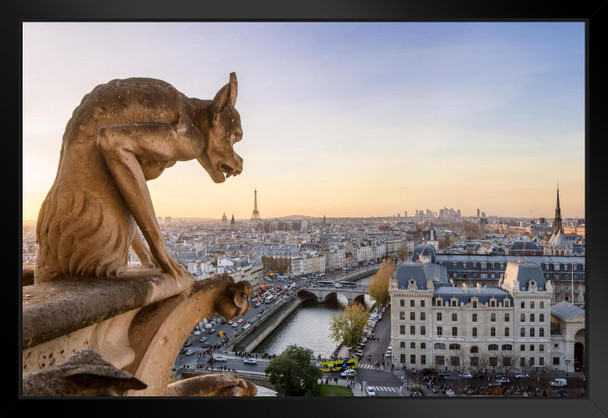 Notre Dame Cathedral Gargoyle Paris City Skyline Landscape Photo Photograph Matted Framed Art Wall Decor 26x20