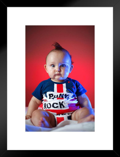 Punk Rock Baby with Mohawk Photo Matted Framed Art Print Wall Decor 20x26 inch