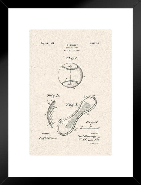 Baseball Cover 1924 Official Patent Diagram Matted Framed Art Print Wall Decor 20x26 inch