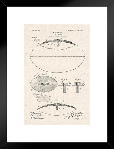 Football With Laces Official Patent Diagram Matted Framed Art Print Wall Decor 20x26 inch