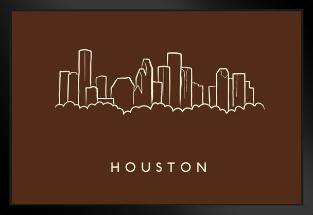 Houston City Skyline Pencil Sketch Matted Framed Art Print Wall Decor 26x20 inch