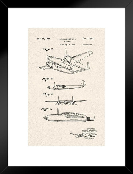 Howard Hughes Airplane Official Patent Diagram Matted Framed Art Print Wall Decor 20x26 inch