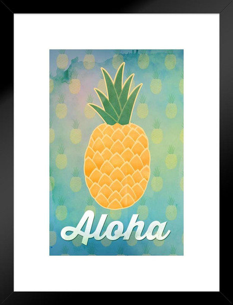Aloha Pineapple Hawaii Hawaiian Fruit Welcome Decoration Beach Sunset Palm Landscape Pictures Ocean Scenic Scenery Tropical Nature Photography Paradise Scenes Matted Framed Art Wall Decor 20x26
