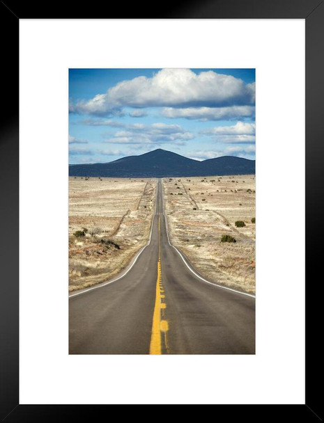 Long Highway Through Desert Landscape in Texas Photo Matted Framed Art Print Wall Decor 20x26 inch