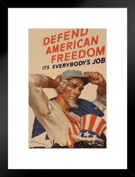 Uncle Sam Defend American Freedom WPA War Propaganda Matted Framed Wall Art Print 20x26