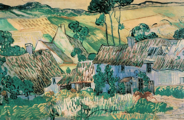 Vincent Van Gogh Farms Near Auvers Or Thatched Cottages By A Hill Cool Wall Art Print Poster 18x12