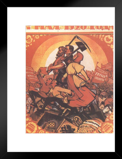 Russian May Day Soviet Propaganda WPA War Propaganda Matted Framed Wall Art Print 20x26