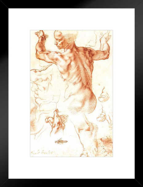 Michelangelo Buonarroti Study for the Libyan Sibyl Realism Romantic Artwork Michelangelo Prints Biblical Drawings Portrait Painting Wall Art Renaissance Posters Matted Framed Art Wall Decor 20x26