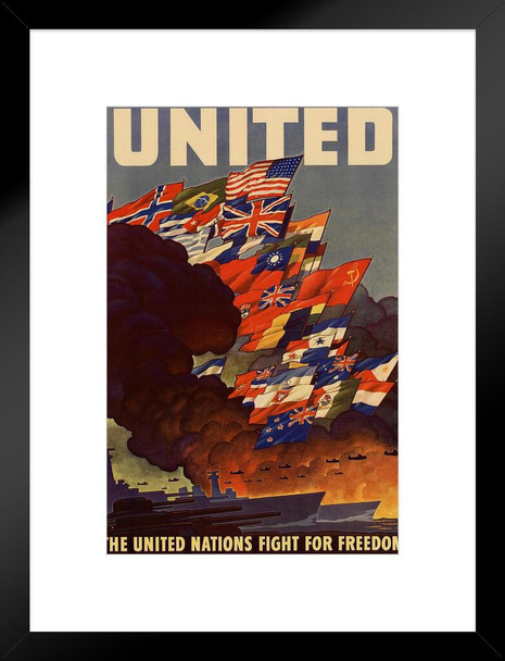 United The United Nations Fight For Freedom WPA War Propaganda Matted Framed Wall Art Print 20x26