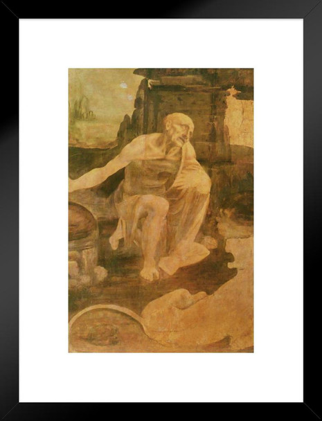 Leonardo Da Vinci St Jerome in the Wilderness Fine Art Realism Artwork Davinci Drawings Portrait Oil Painting Wall Art Renaissance Posters Canvas Vinci Art Matted Framed Art Wall Decor 20x26