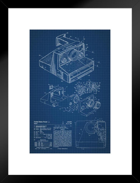 Instant Camera Official Patent Blueprint Sketch Diagram Drawing Matted Framed Art Wall Decor 20x26