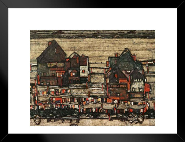 Egon Schiele Houses With Laundry Suburb Fine Art Print Schiele Wall Art Cubism Expressionism Artwork Style Abstract Symbolist Oil Painting Canvas Home Decor Matted Framed Art Wall Decor 20x26