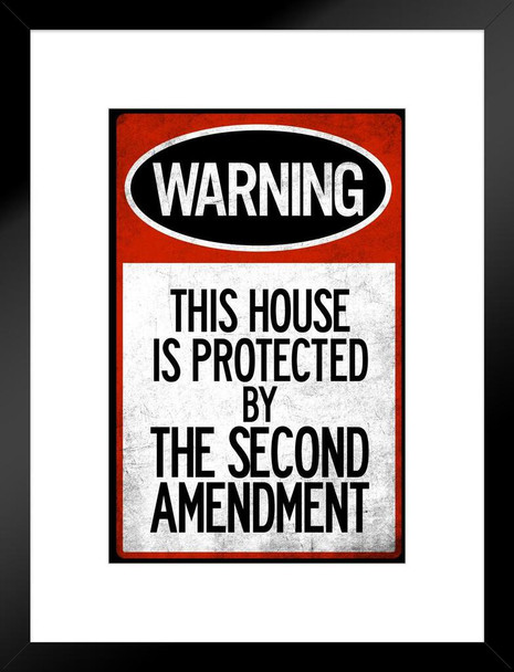 This House Protected By Second Amendment Warning Sign Matted Framed Art Print Wall Decor 20x26 inch