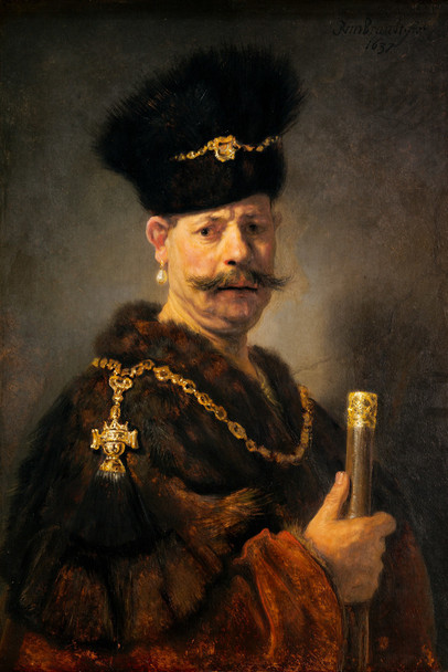 Rembrandt A Polish Nobleman 1637 Oil On Panel Painting Print Realism Romantic Artwork Rembrandt Paintings on Canvas Prints Portrait Painting Renaissance Posters Cool Wall Art Print Poster 12x18