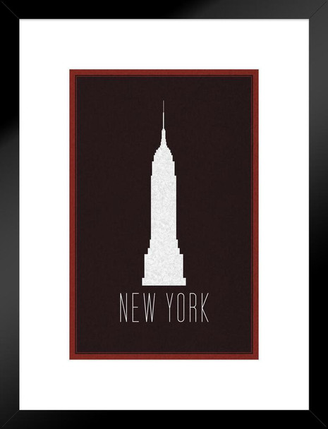 New York City Empire State Building Maroon Matted Framed Art Print Wall Decor 20x26 inch