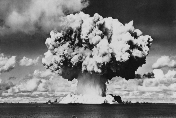 Laminated Nuclear Bomb Explosion Baker Day Test B&W Photo Art Print Poster Dry Erase Sign 18x12