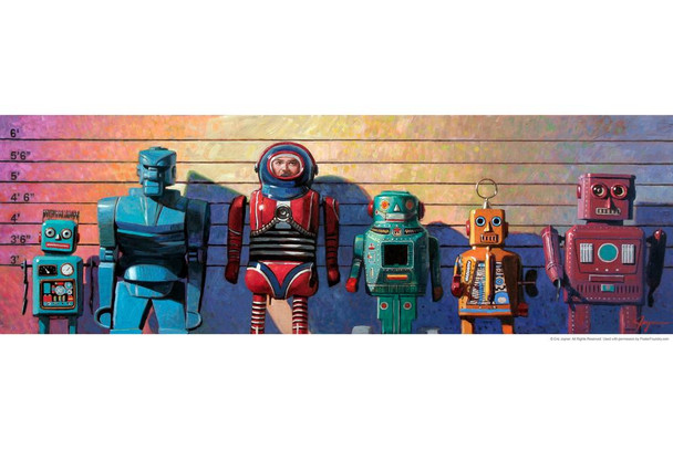 Laminated Robots Caught Again Lineup by Eric Joyner Art Print Poster Dry Erase Sign 12x18