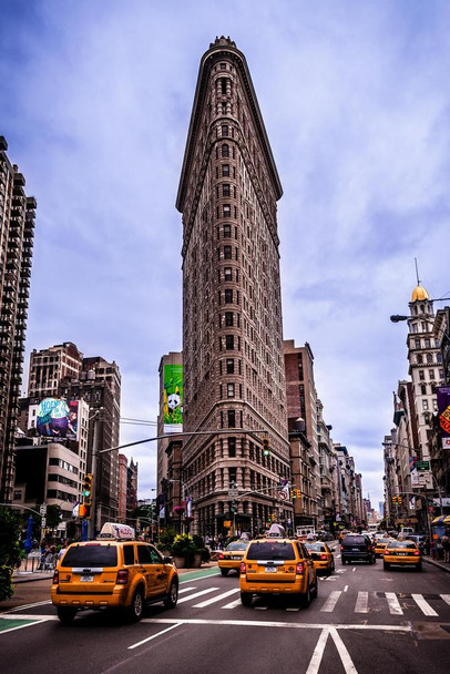 Laminated Taxi Cabs Near Flatiron Building New York City Photo Art Print Poster Dry Erase Sign 12x18