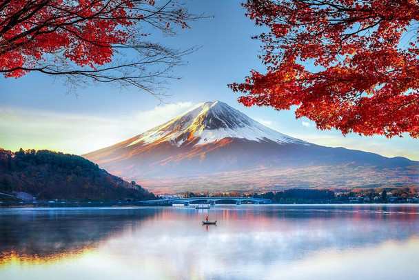 Laminated Mount Fuji Honshu Island Japan in Autumn Photo Art Print Poster Dry Erase Sign 18x12