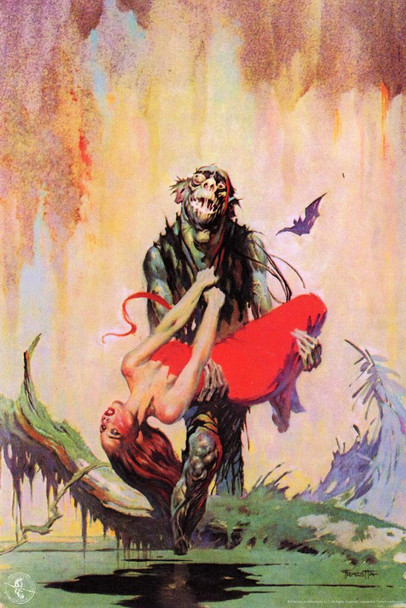 Laminated Swamp Thing by Frank Frazetta Wall Art Gothic Fantasy Decor Frank Frazetta Artwork Scary Art Prints Horror Swamp Posters Frazetta Illustration Woman Monster Poster Dry Erase Wall Art 12x18