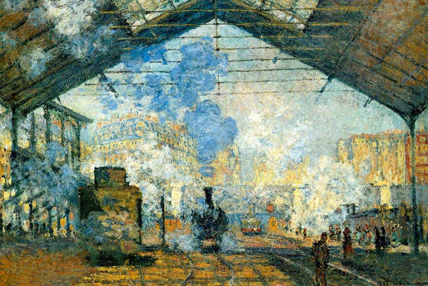 Laminated Claude Monet La Gare Saint Lazare Impressionist French Nature Landscape Painting Poster Dry Erase Wall Art 18x12