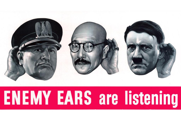 Laminated WPA War Propaganda Enemy Ears Are Listening White Poster Dry Erase Sign 12x18