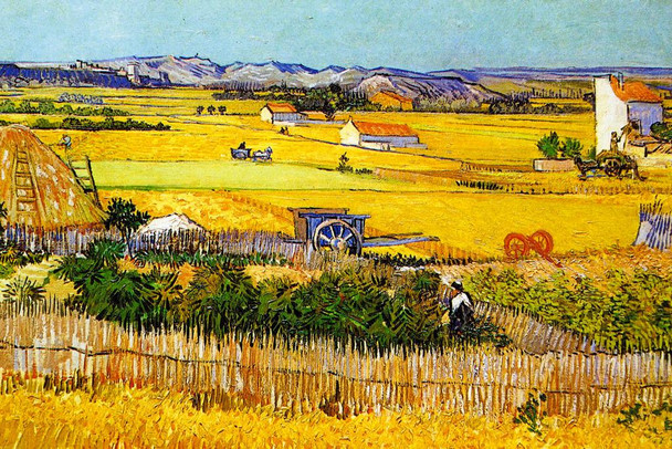 Laminated Vincent Van Gogh The Harvest or Harvest at La Crau Van Gogh Wall Art Impressionist Painting Style Nature Spring Flower Wall Decor Landscape Farm Poster Artwork Poster Dry Erase Sign 18x12