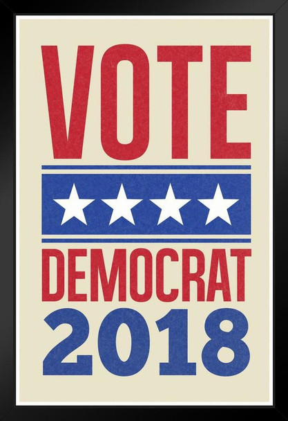 Vote Democrat 2018 Retro Black Wood Framed Art Poster 14x20