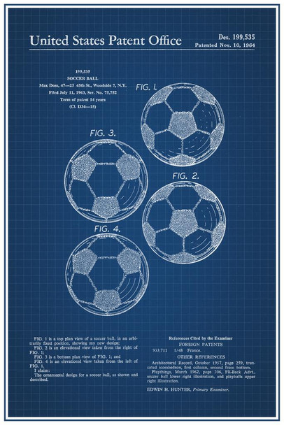 Laminated Soccer Ball Classic Official Patent Blueprint Poster Dry Erase Sign 12x18