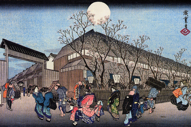 Utagawa Hiroshige Spring Cherry Tree Blossoms Flowers Japanese Art Poster Traditional Japanese Wall Decor Hiroshige Woodblock Landscape Artwork Flower Decor Cool Wall Art Print Poster 18x12