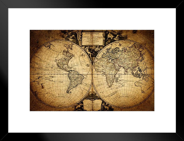 World Map Mappemonde Matted Framed Poster 20x26 inch