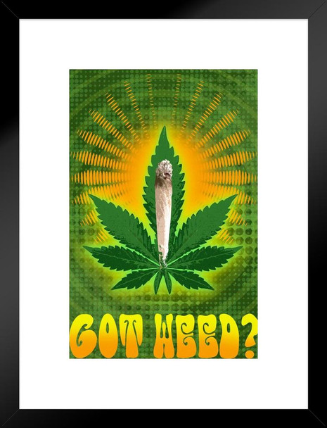 Got Weed Marijuana Leaf Joint Psychedelic Trippy Vintage 70s Weed Dope Mary Jane 420 Matted Framed Poster 20x26 inch