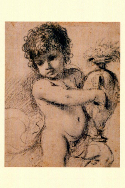 Giovanni Francesco Barbieri Guercino A Putto With Vase Italian Baroque Style Drawing Cool Wall Art Print Poster 24x36