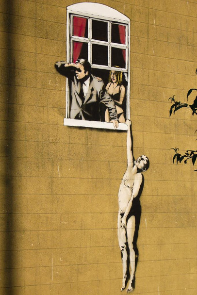 Banksy Naked Man Hanging From Window Dusk Street Art Banksy Canvas Print Bansky Modern Art Grafitti Canvas Wall Art Street Art Prints Graffiti Art For Wall Art Cool Wall Art Print Poster 24x36