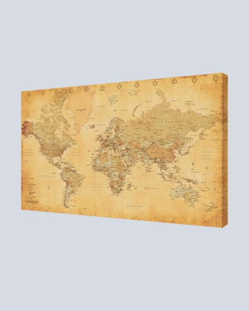 World Map Vintage Educational Stretched Canvas 36x24