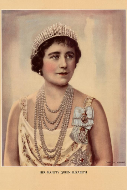 Her Majesty Queen Elizabeth Of Great Britain Wife Of King George VI Queen Mum Vintage Portrait Wearing Crown UK United Kingdom Cool Wall Art Print Poster 24x36