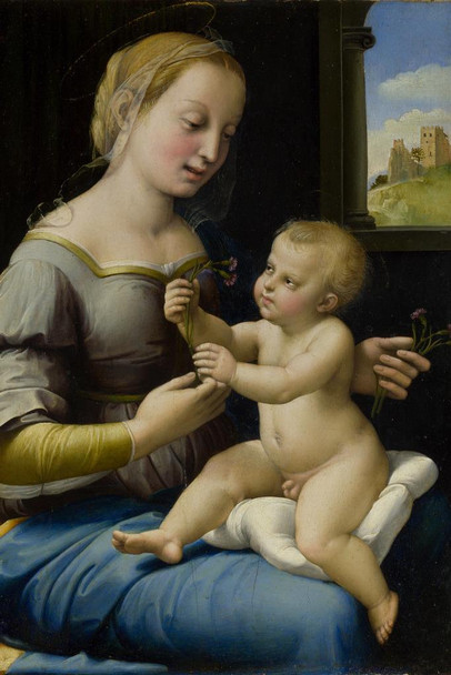 Raphael The Madonna of the Pinks Baby Realism Romantic Artwork Raffaello Prints Biblical Drawings Portrait Painting Wall Art Renaissance Posters Canvas Art Cool Wall Art Print Poster 24x36