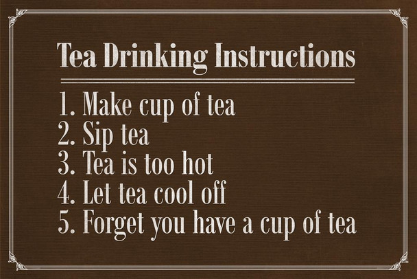 Tea Drinking Instructions Brown Cool Wall Art Print Poster 36x24