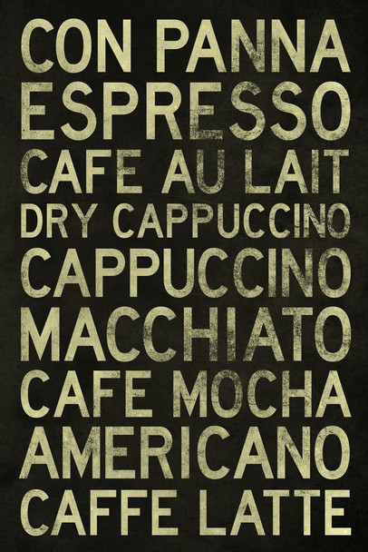 Types of Coffee Text Only Olive Cool Wall Art Print Poster 24x36