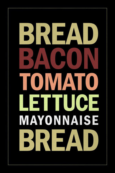 Recipe BLT Sandwich Black Cool Wall Art Print Poster 24x36