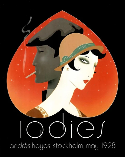 Andres Hoyos Ladies Stockholm Woman In Hat Man Smoking Cigarette May 1928 Heart Cool Wall Art Print Poster 24x36