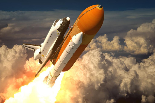 Space Shuttle Launch Blasting Through Clouds Rendering Photo Cool Wall Decor Art Print Poster 36x24