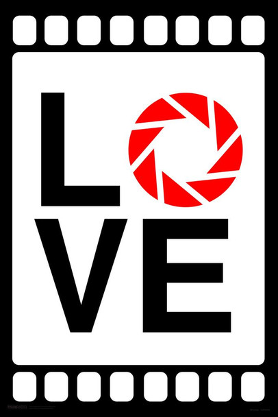 Laminated Photography LOVE Sprocket Hole Perforations Black White Red Poster Dry Erase Sign 12x18