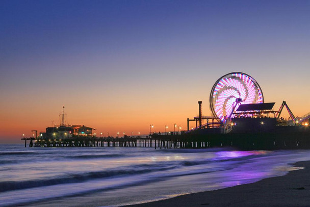 Laminated Ferris Wheel Sunset Santa Monica Pier Amusement Park Los Angeles California Photo Photograph Beach Palm Landscape Pictures Ocean Scenic Scenery Photography Poster Dry Erase Sign 18x12