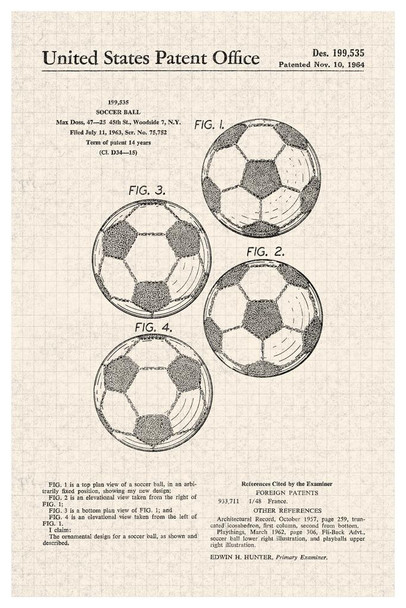 Laminated Soccer Ball Classic Official Patent Diagram Poster Dry Erase Sign 12x18