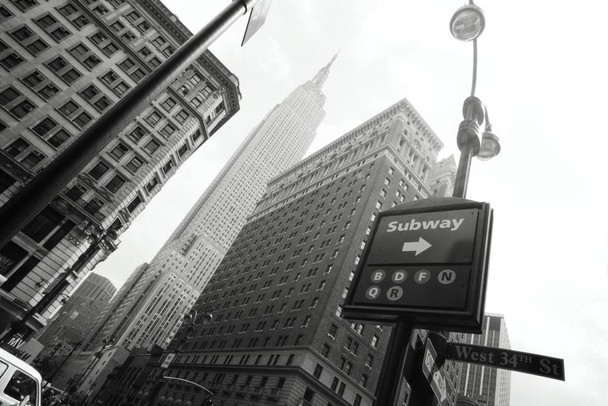 Laminated New York City Midtown Manhattan Empire State Building B&W Photo Art Print Poster Dry Erase Sign 18x12