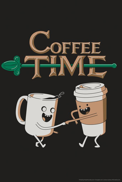 Coffee Time Cartoon Humor Laminated Dry Erase Sign Poster 12x18