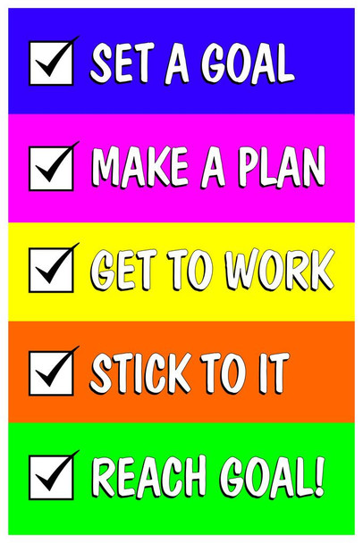 Laminated Steps To Reaching A Goal Bright Colors Motivational Inspirational Elementary School Sign Classroom Educational Teacher Learning Homeschool Chart Display Poster Dry Erase Sign 12x18