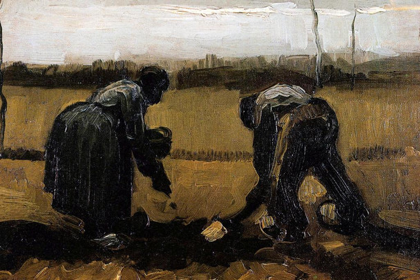 Laminated Vincent Van Gogh Peasant and Peasant Woman Planting Potatoes Van Gogh Wall Art Impressionist Painting Style Nature Spring Flower Landscape Field Poster Poster Dry Erase Sign 18x12