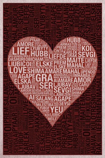 Laminated Words Love Dark Red Texture Poster Dry Erase Sign 12x18